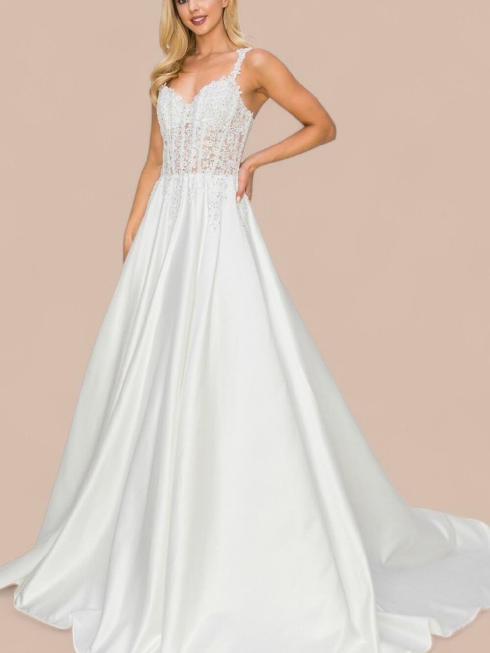 NEW IVORY Satin Wedding Dress Floor Length Embellished 8041J